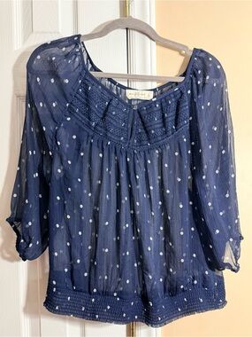 Abercrombie & Fitch Navy and White Polka Dot Smocked Blouse - Women